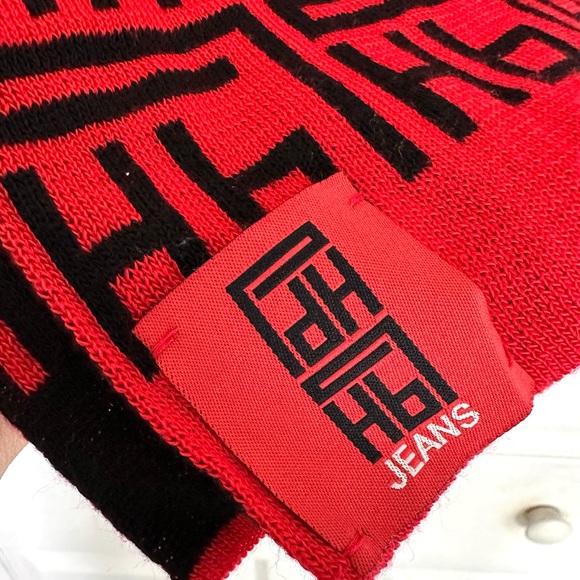 Pedro del Hierro Jeans Red & Black Logo Wool Scarf-Reversible - Picture 7 of 7